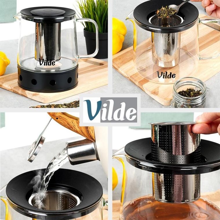 Vilde, dzbanek z zaparzaczem do herbaty, szklany, żaroodporny z podgrzewaczem, 1,5l