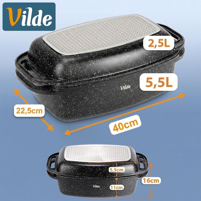 Vilde, Granitica, brytfanna granitowa z pokrywką 2w1, 5,5+2,5l, 40-22,5-16 cm