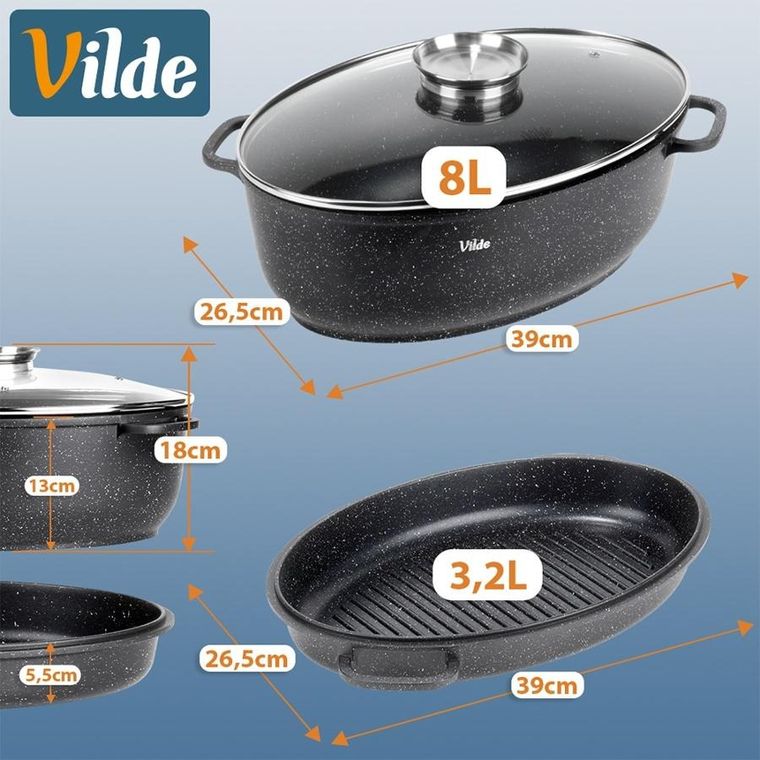 Vilde, Granitica, brytfanna granitowa z pokrywką 3w1, 8+3,2l, 39-26,5-18 cm