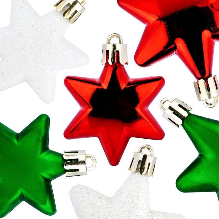 Vilde, Gwiazdki, bombki choinkowe nietłukące, czerwone, zielone, białe, 6/5 cm, 16 szt.