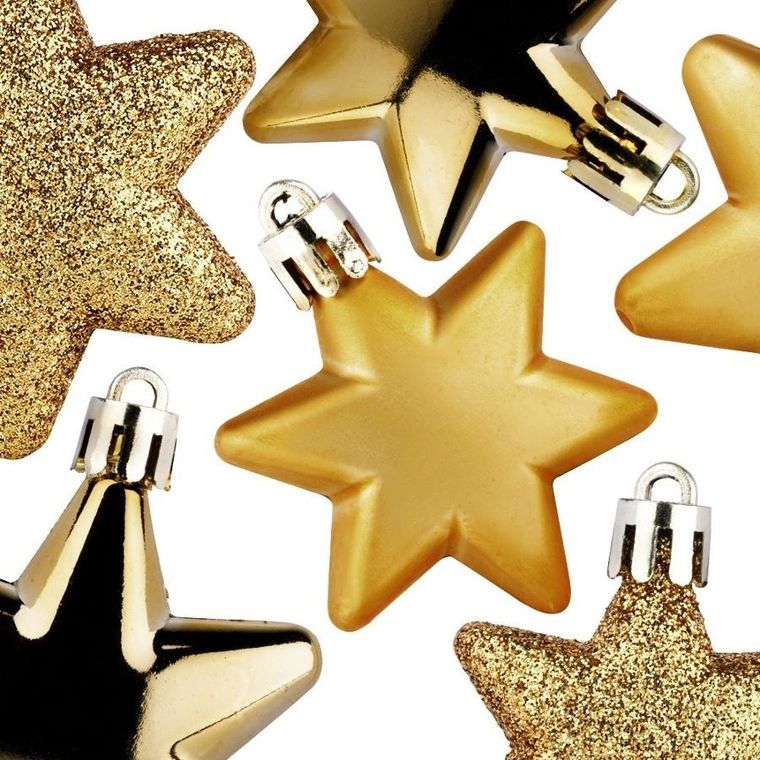 Vilde, Gwiazdki, bombki choinkowe nietłukące, złote, 6/5 cm, 16 szt.