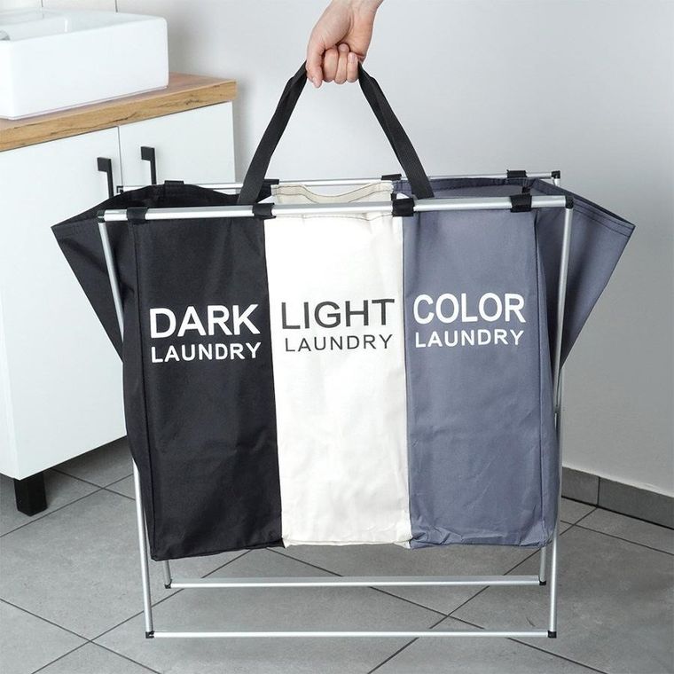 Vilde, kosz na pranie, składany, trzykomorowy, 105l