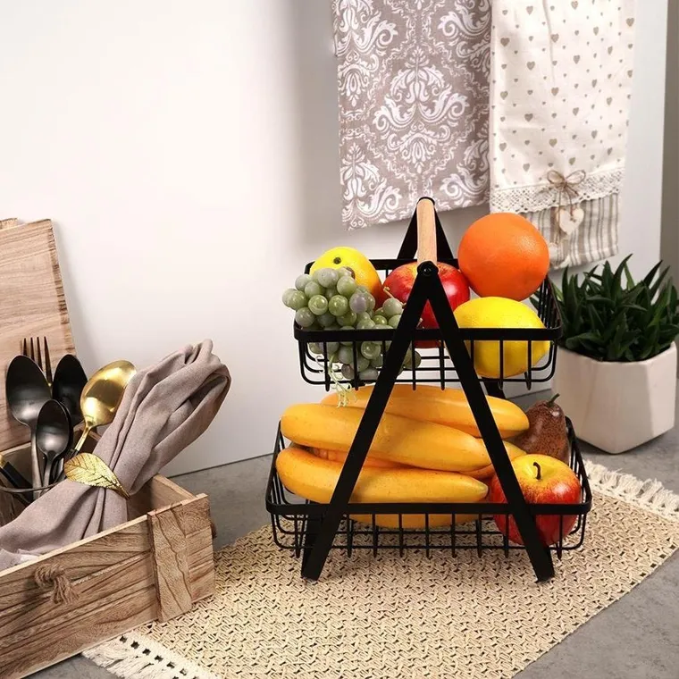 Vilde, koszyk dwupoziomowy, metalowy, czarny loft, 27-17,5-29 cm