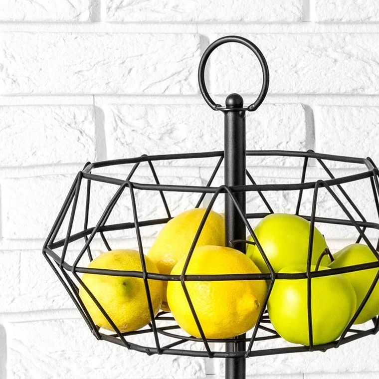 Vilde, koszyk na owoce i warzywa, geometryczny, metalowy czarny, 2-poziomowy