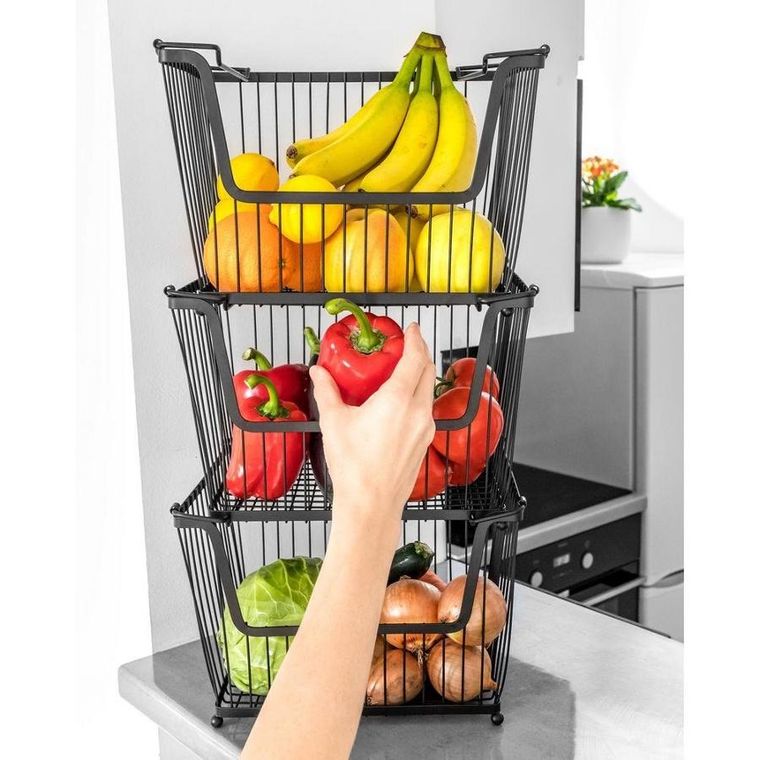 Vilde, koszyk na owoce i warzywa, metalowy czarny, 31-26-22 cm