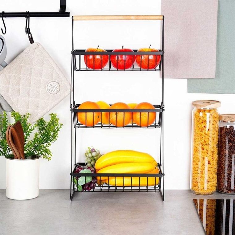 Vilde, koszyk na owoce metalowy, 3-poziomowy, czarny