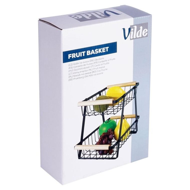 Vilde, koszyk na owoce, metalowy czarny, 2-poziomowy