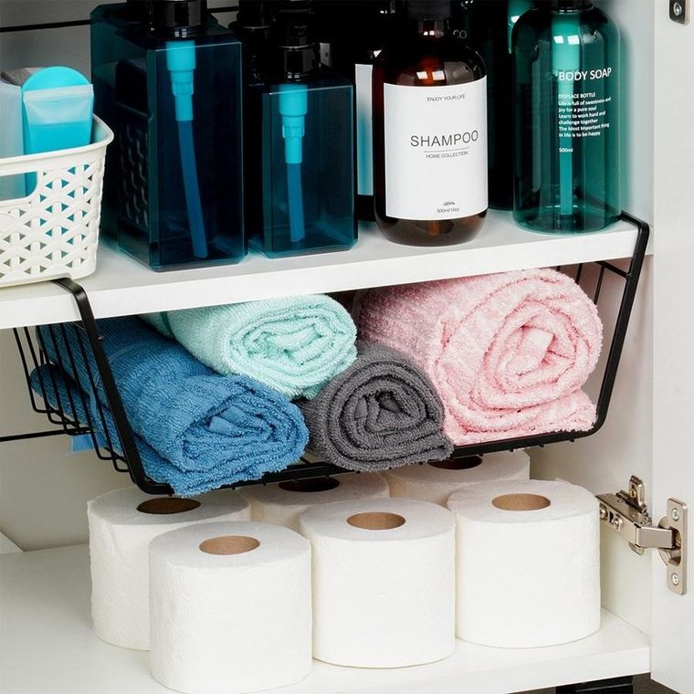 Vilde, koszyk podwieszany pod półkę, metalowy, czarny, 40,5-26,5-14,5 cm