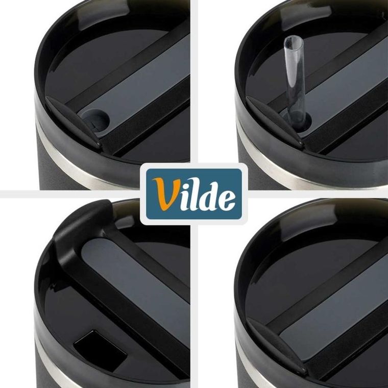 Vilde, kubek termiczny, stalowy, czarny z uchwytem, 1,2l