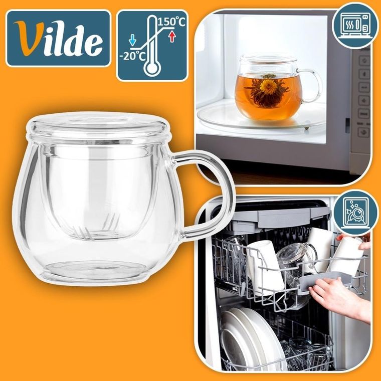 Vilde, kubek z zaparzaczem i pokrywką, szklany, 400 ml