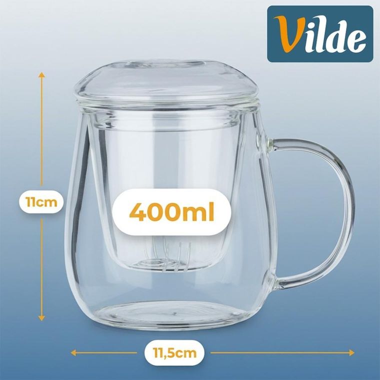 Vilde, kubek z zaparzaczem i pokrywką, szklany, 400 ml
