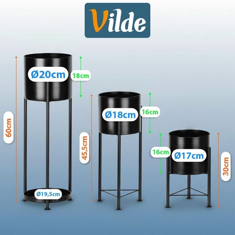 Vilde, kwietnik metalowy, czarny, 3 szt.