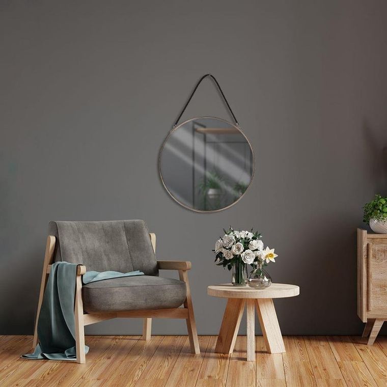 Vilde, lustro ścienne okrągłe, do zawieszenia, miedziane, metalowa rama, 38 cm