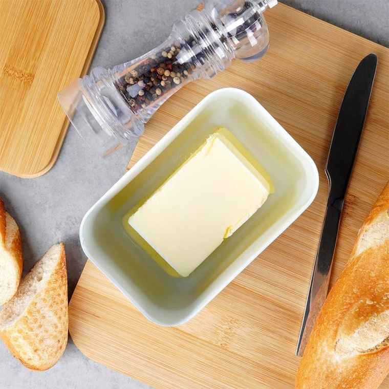 Vilde, maselniczka stalowa, biała z bambusową pokrywką