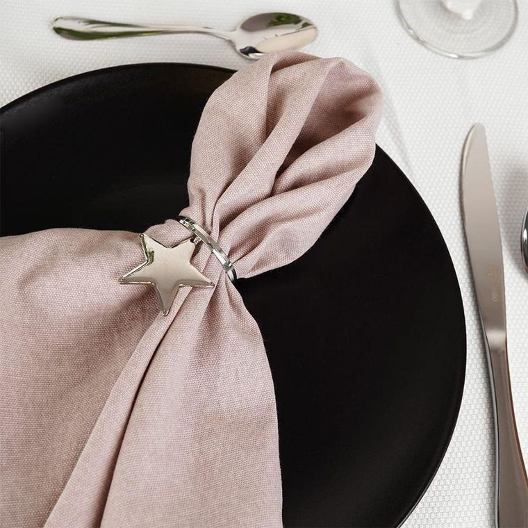 Vilde, obrączki na serwetki, metalowe srebrne, gwiazdki, 4 szt.