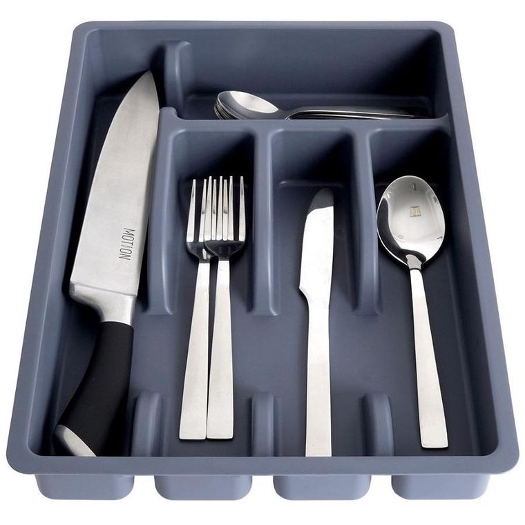 Vilde, organizer na sztućce do szuflady, szary, 5 przegródek, 36-25,5-5,5 cm