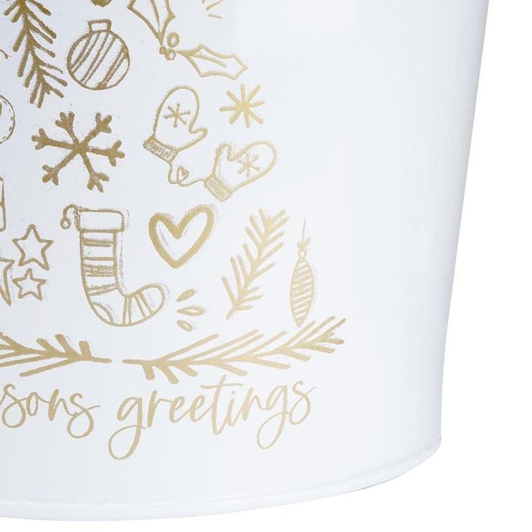 Vilde, osłonka doniczka, metalowa, biała złota, świąteczna, 16.5-15.5 cm