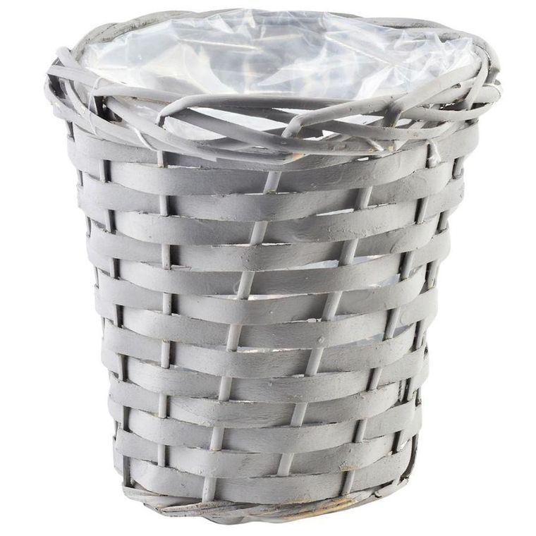 Vilde, osłonka na kwiaty, pleciona, szara, koszyk boho, 16-17 cm