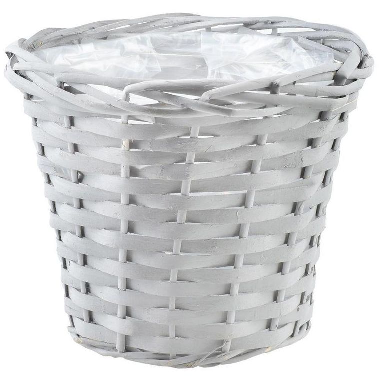 Vilde, osłonka na kwiaty, pleciona, szara, koszyk boho, 25-20 cm