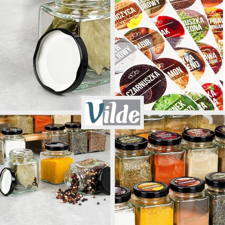 Vilde, pojemnik na przyprawy, szklany, 100 ml, 24 szt. + 90 naklejek
