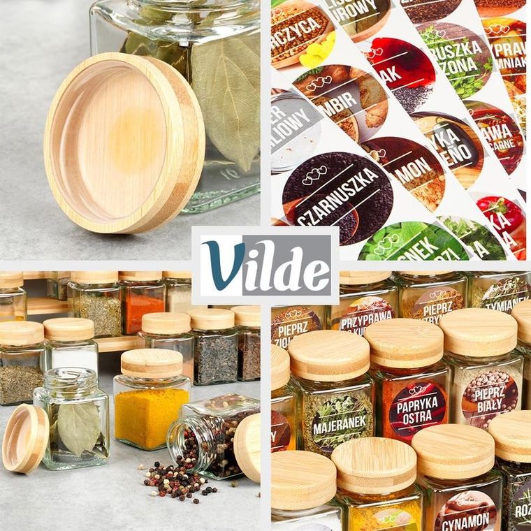 Vilde, pojemnik na przyprawy, szklany, 100 ml, 24 szt. + 90 naklejek