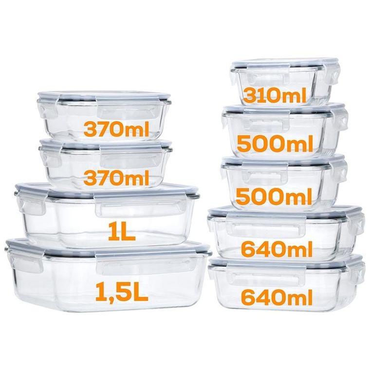 Vilde, pojemniki na żywność, szklane z pokrywką i uszczelką, 9 szt.
