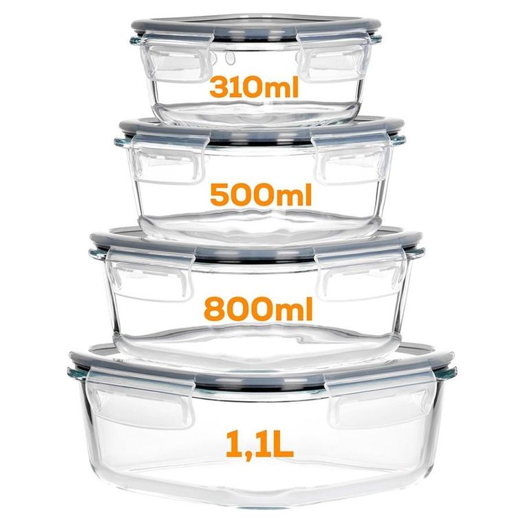 Vilde, pojemniki na żywność szklane z pokrywką i uszczelką, kwadratowe, 4 szt.