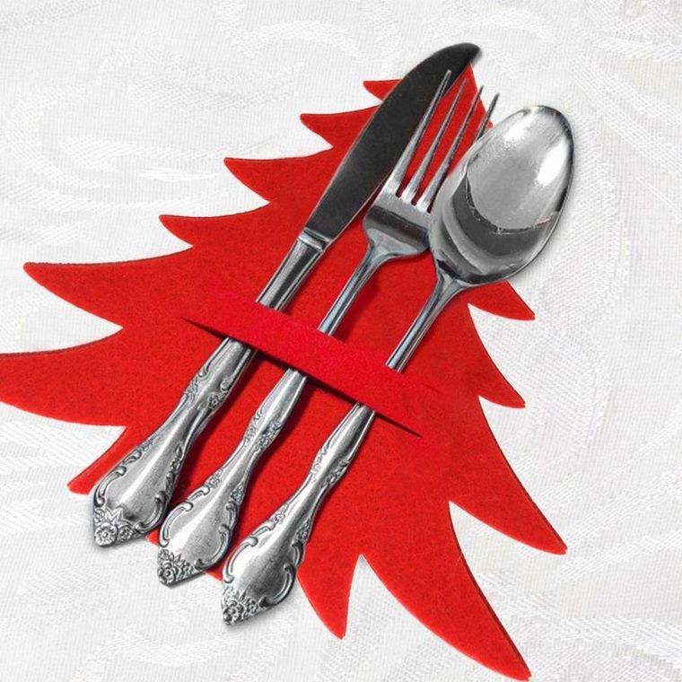 Vilde, pokrowiec świąteczny na sztućce, choinka, czerwona, 4 szt.