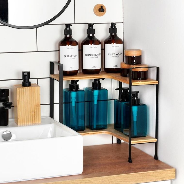 Vilde, półka kuchenna, drewniana, narożna, 2-poziomowa, 29,5-29,5-33,5 cm