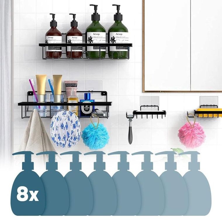 Vilde, półka pod prysznic, metalowa czarna, 4 szt.