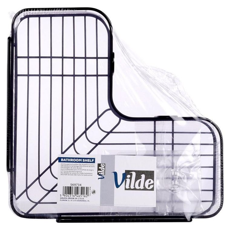 Vilde, półka pod prysznic, metalowa czarna, przyklejana, 26.5-26.5-6.5 cm