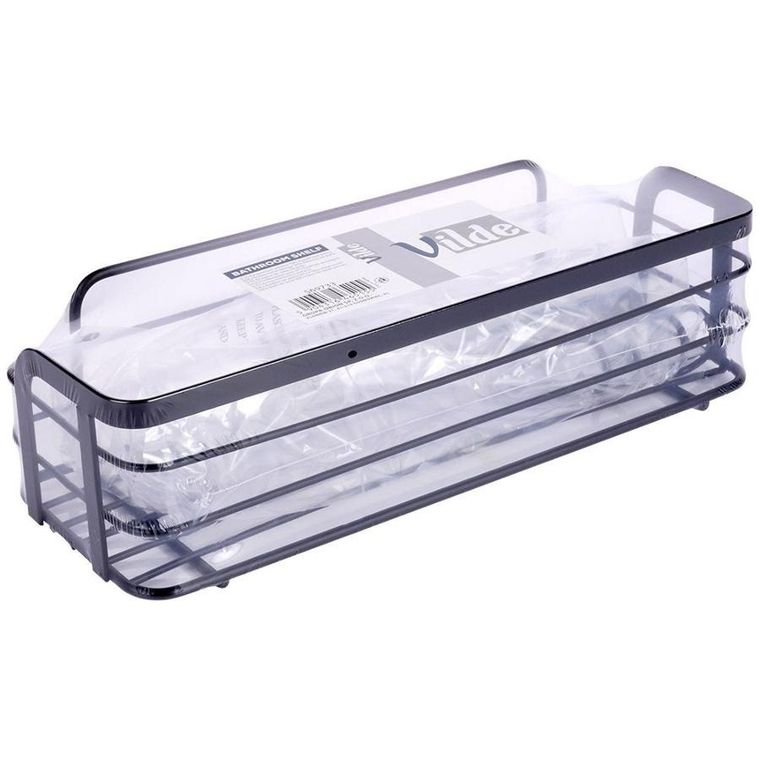 Vilde, półka pod prysznic, metalowa czarna, przyklejana, 29.5-10.5-8 cm