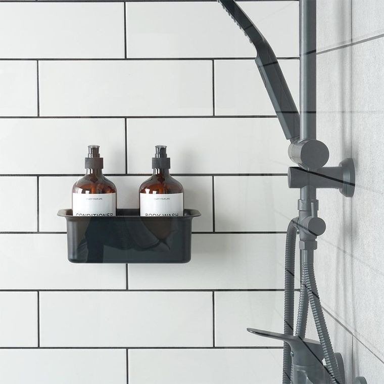 Vilde, półka pod prysznic na przyssawki, czarna, 23,5-13,5-15 cm