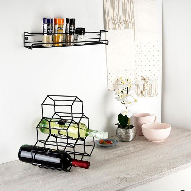 Vilde, półka ścienna na przyprawy, metalowa, czarna loft, 40-6.5-6.5 cm
