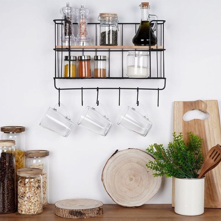 Vilde, półka ścienna z wieszakami, metalowa, 41-12-25,5 cm