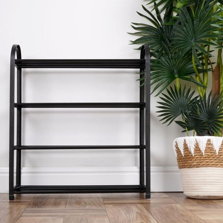 Vilde, regał na buty metalowy, czarny, 4-poziomowy, 49.5-18.5-56.5 cm