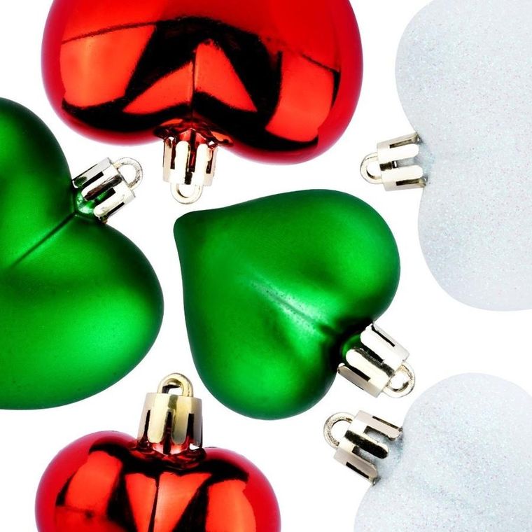 Vilde, Serduszka, bombki choinkowe nietłukące, czerwone, zielone, białe, 6,5/4,5 cm, 16 szt.
