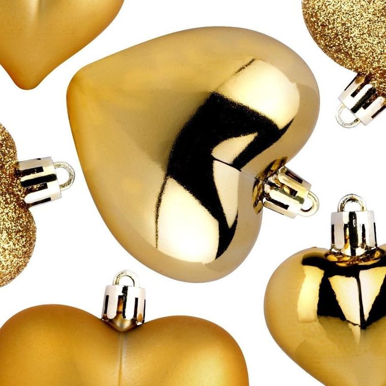 Vilde, Serduszka, bombki choinkowe nietłukące, serduszka, złote, 6,5/4,5 cm, 16 szt.