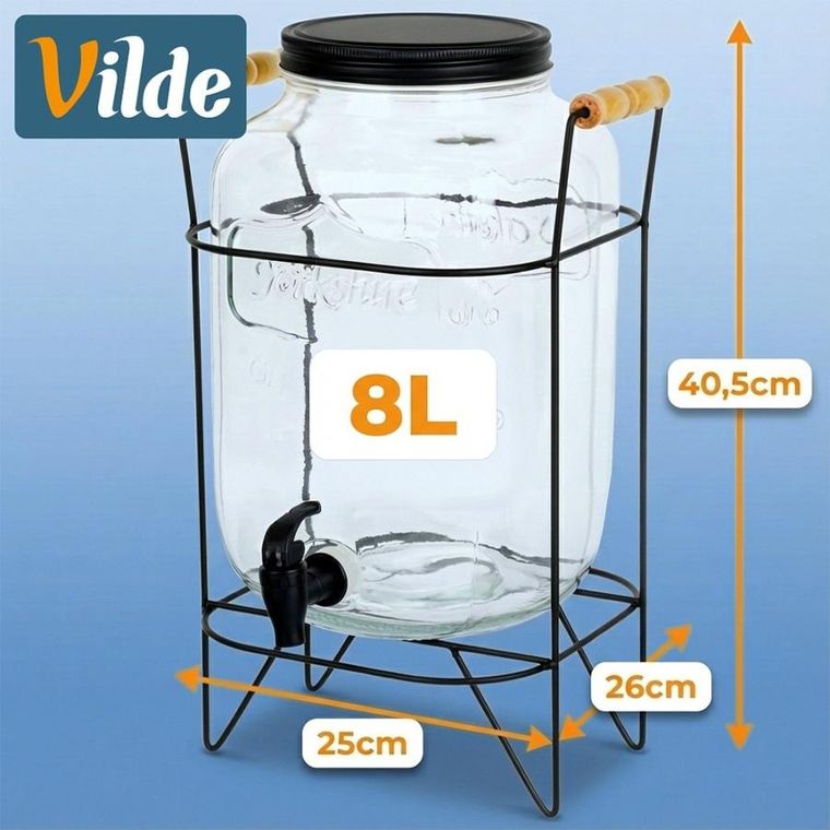 Vilde, słój do napojów z kranikiem i stojakiem, czarny, 8l