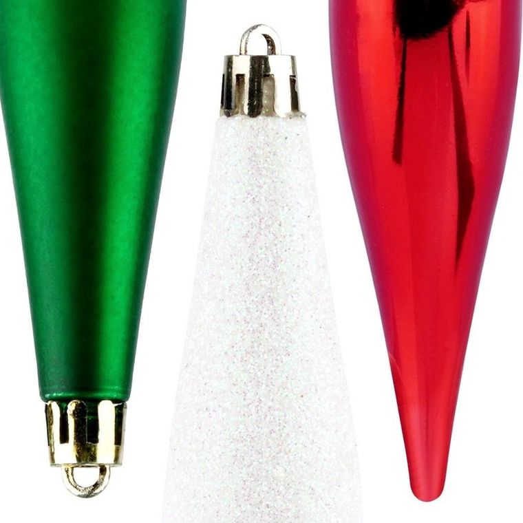 Vilde, Sople, bombki choinkowe nietłukące, czerwone, zielone, białe, 15 cm, 4 szt.