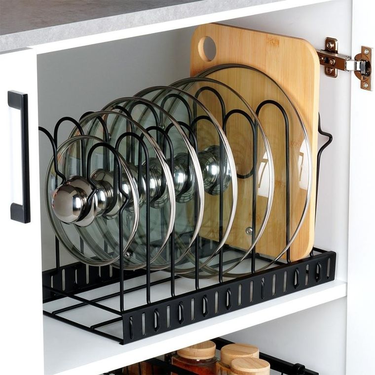 Vilde, stojak na garnki, patelnie i pokrywki, metalowy, czarny