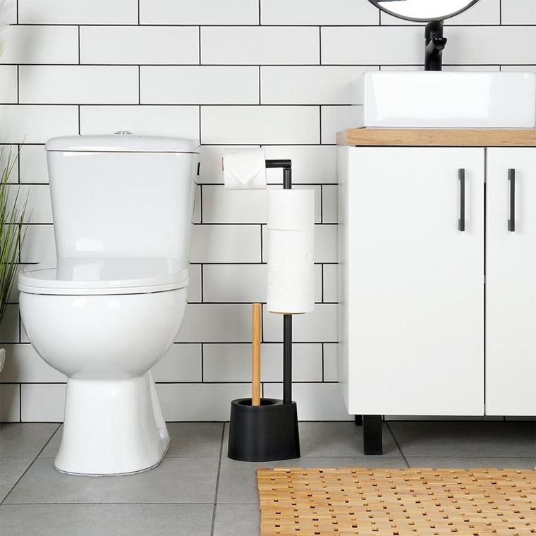 Vilde, stojak na papier toaletowy ze szczotką, czarny, 66 cm