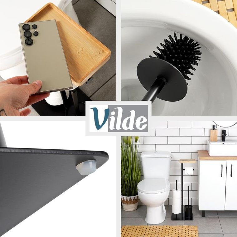 Vilde, stojak na papier toaletowy, ze szczotką, czarny, 68,5 cm