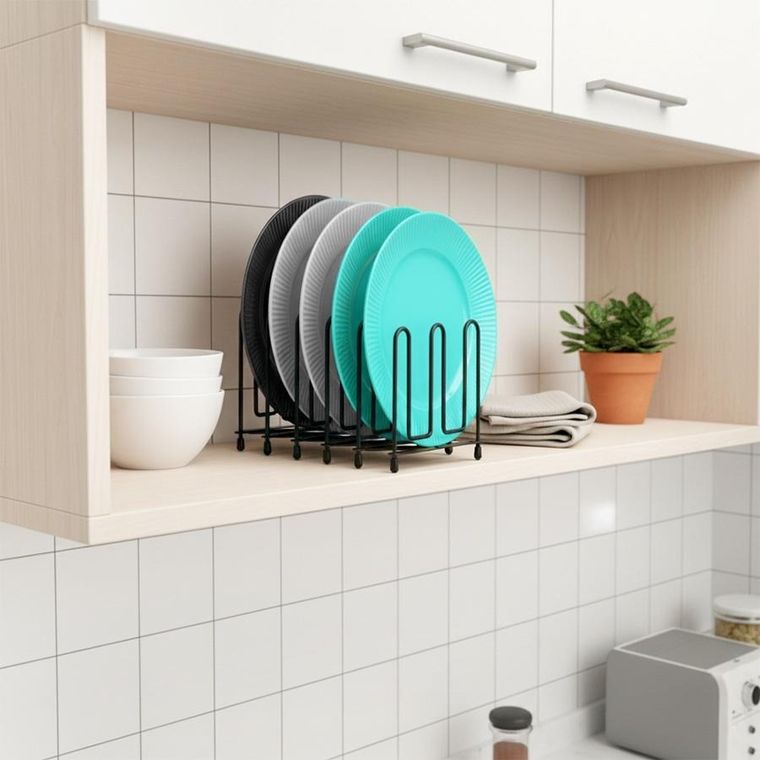 Vilde, stojak na pokrywki i talerze, rozkładany, metalowy, czarny, 8-74 cm