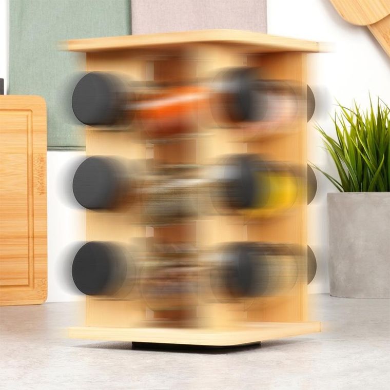 Vilde, stojak na przyprawy z pojemnikami, drewniany, obrotowy, 13 el.