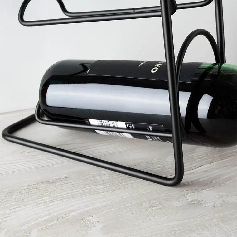 Vilde, stojak na wino, metalowy, czarny, 4 butelki, 21-12-43 cm