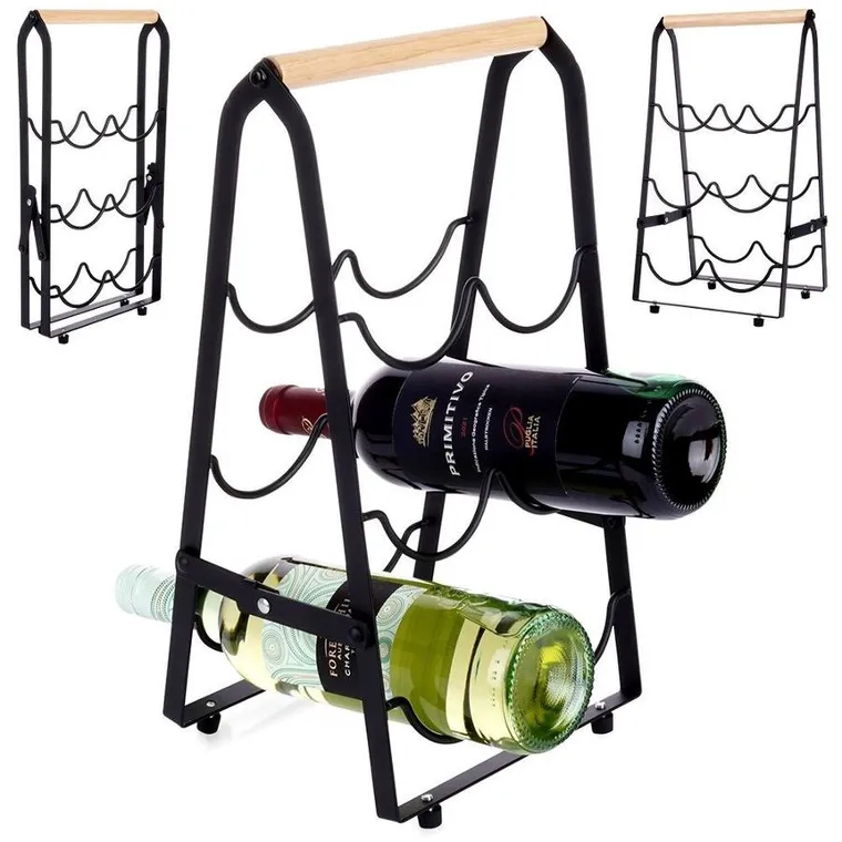 Vilde, stojak na wino, metalowy czarny, 6 butelek, 21-38 cm