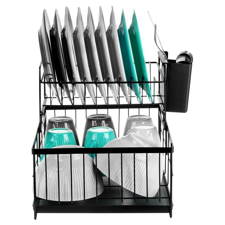 Vilde, suszarka na naczynia, 2-poziomowa, metalowa, czarna, 42-28-28 cm