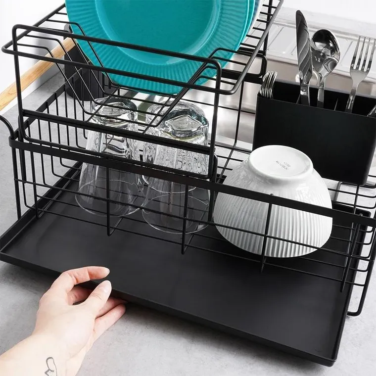 Vilde, suszarka na naczynia, czarna dwupoziomowa, 48-29-28.5 cm