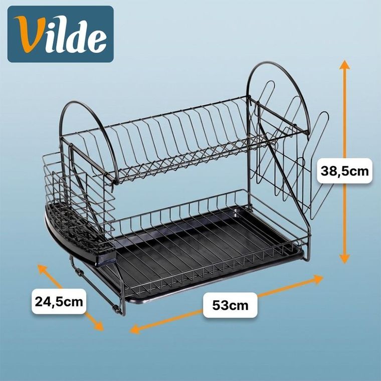 Vilde, suszarka na naczynia, metalowa, czarna, 2-poziomowa, 53-24-38,5 cm